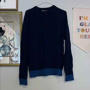 NWT $328 Mr Turk Knit Benton Pullover Blue Navy Colorblock Sweater Medium